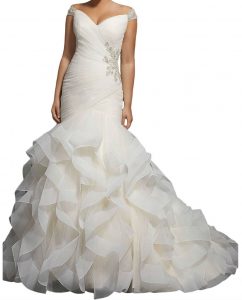 Beaded Cap Sleeves Pleats Mermaid Wedding Dresses