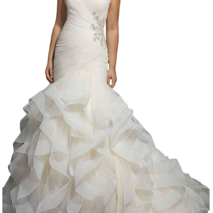 Beaded Cap Sleeves Pleats Mermaid Wedding Dresses