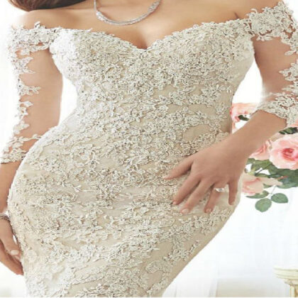 Mermaid wedding Light Champagne-half Sleeve Bust