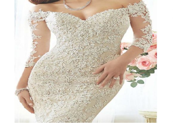 Mermaid wedding Light Champagne-half Sleeve Bust