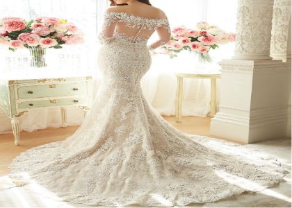 Mermaid wedding Light Champagne-half Sleeve back