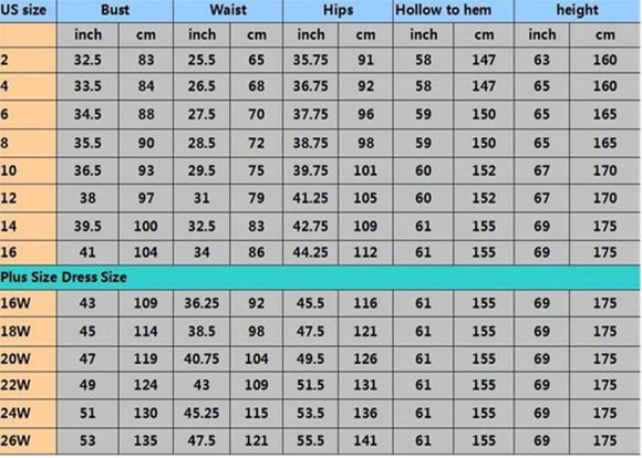 Mermaid wedding Light Champagne-half Sleeve Bust chart