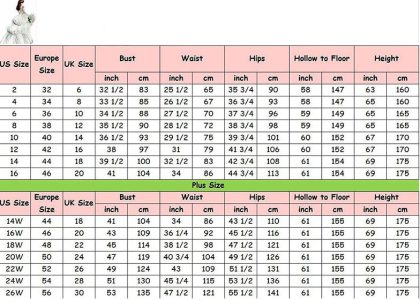 Tulle Bridal Dresses Mermaid Wedding Dress Chart