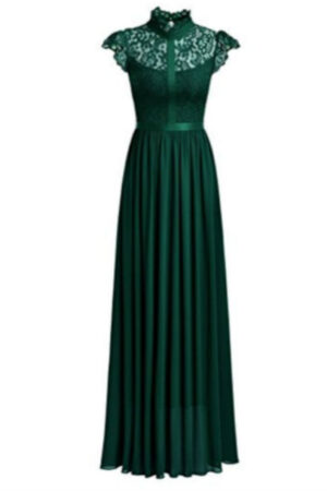 Wide Lace Dresses Chiffon Dress Green