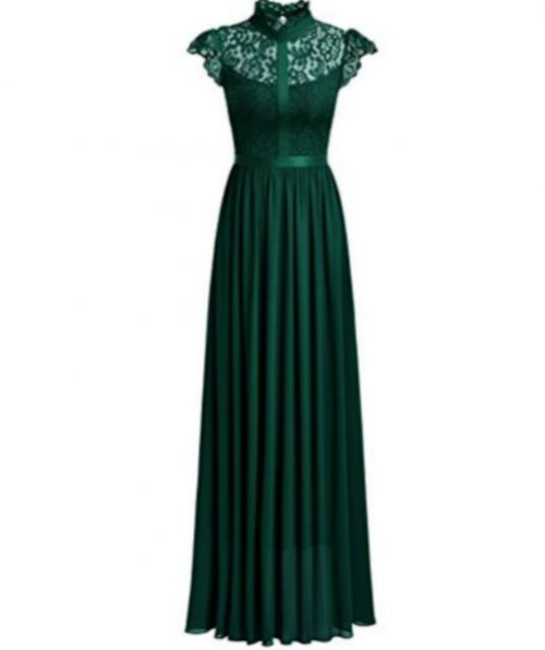 Wide Lace Dresses Chiffon Dress Green