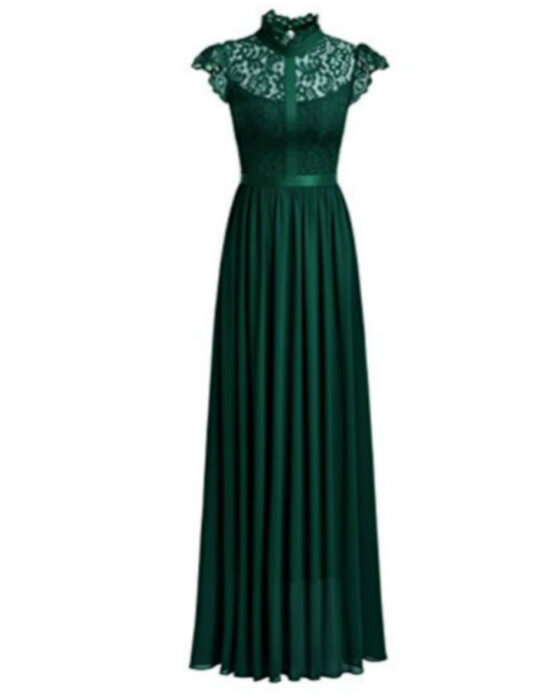 Wide Lace Dresses Chiffon Dress Green