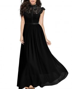 Wide Lace Dresses Chiffon Dress black