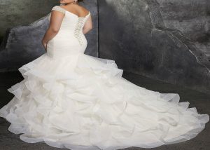 Womens Beaded Cap Sleeves Pleats Mermaid Wedding Dresses back