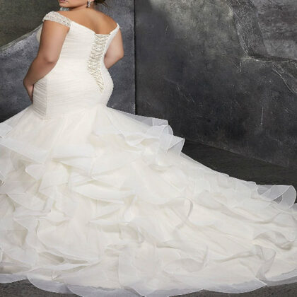 Womens Beaded Cap Sleeves Pleats Mermaid Wedding Dresses back