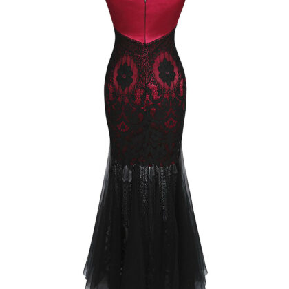 Black red ceremonia dress back