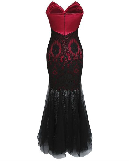Black red ceremonia dress back