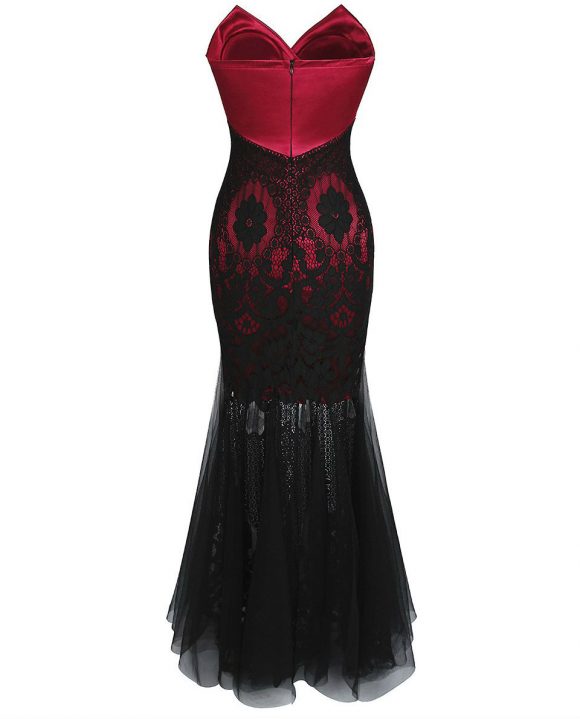 Black red ceremonia dress back