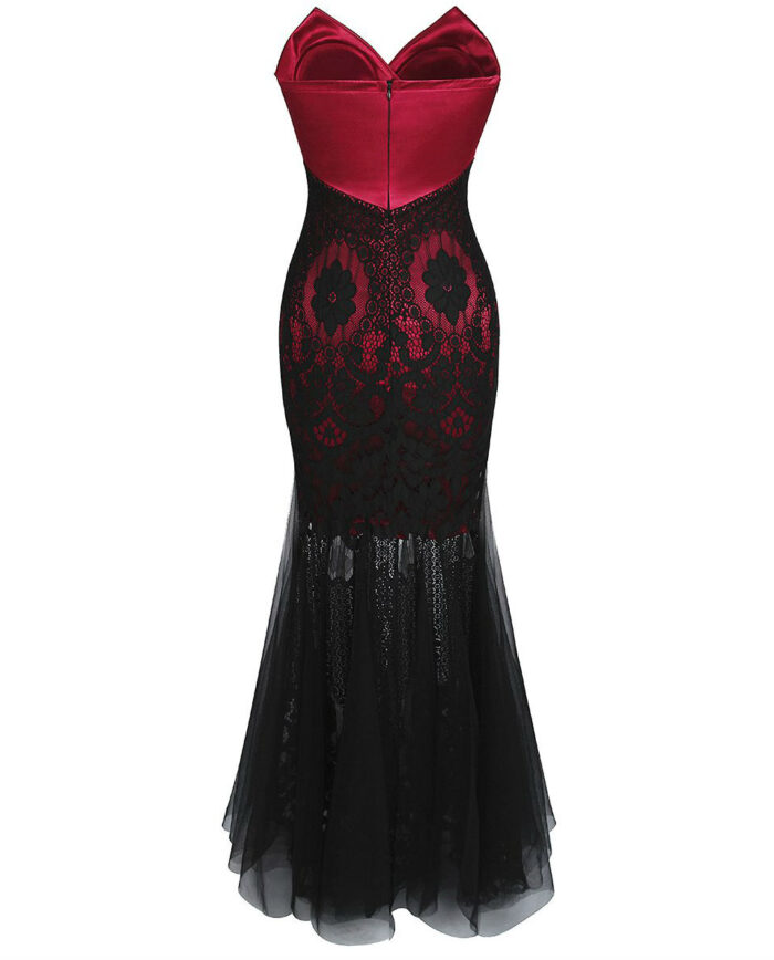 Black red ceremonia dress back