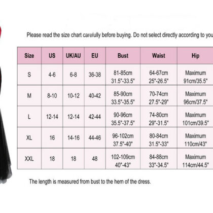 Black red ceremonia dress chart