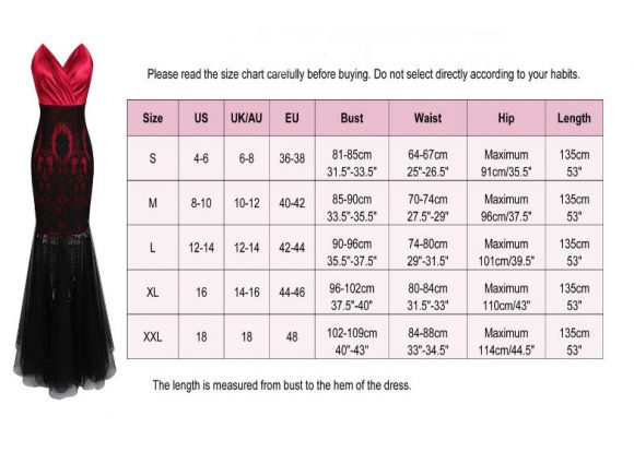 Black red ceremonia dress chart