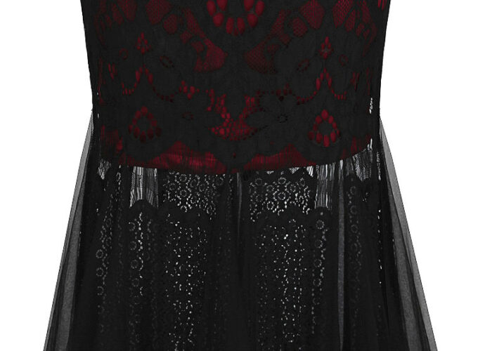 Black red ceremonia dress down legs