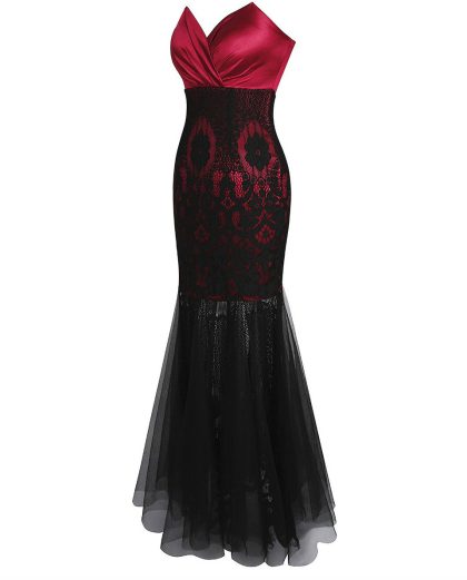 Black red ceremonia dress side