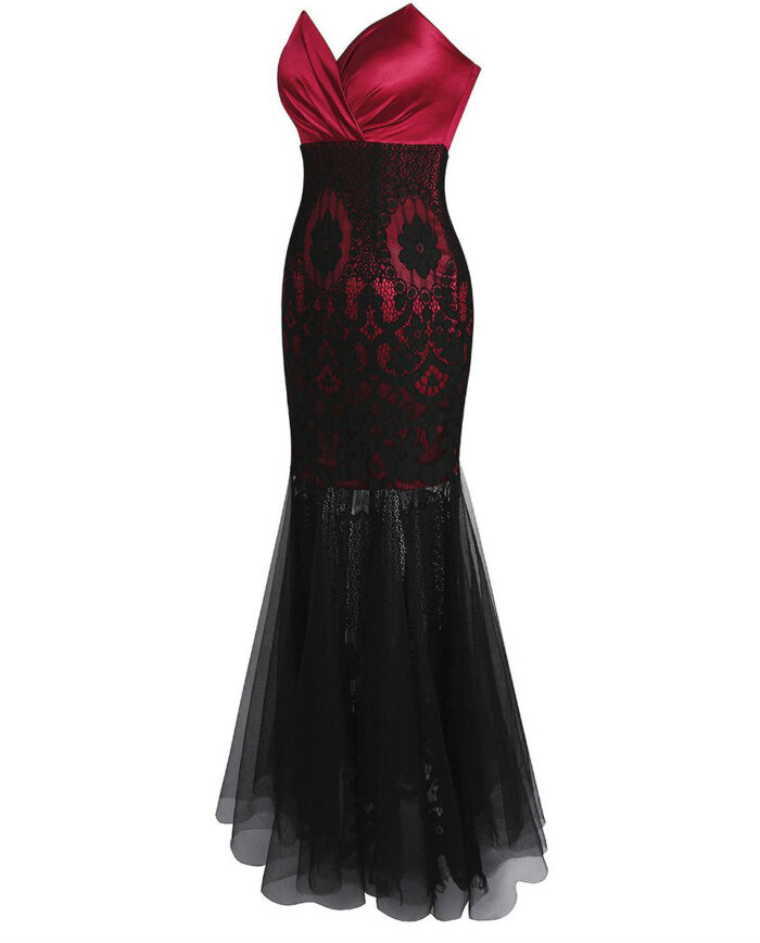 Black red ceremonia dress side