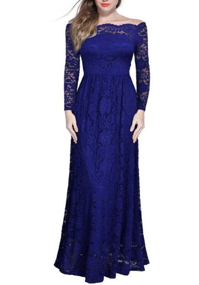 Dress Long Lace Maxi Cocktail blue