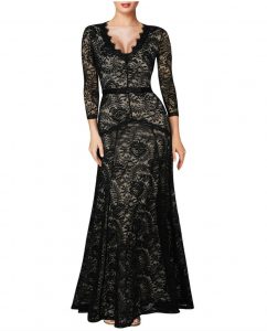 Elegant Long Dress Lace Cocktail Long Vintage Woman Evening Dress Black