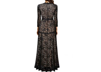Elegant Long Dress Lace Cocktail Long Vintage Woman Evening Dress Black Back