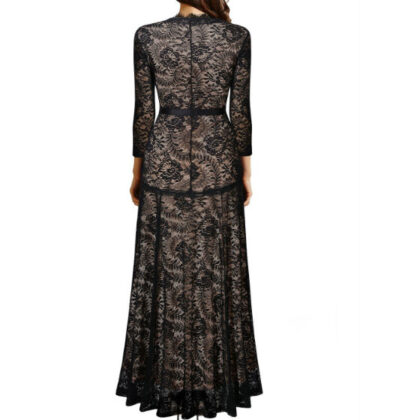 Elegant Long Dress Lace Cocktail Long Vintage Woman Evening Dress Black Back