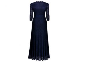 Elegant Long Dress Lace Cocktail Long Vintage Woman Evening Dress blue back