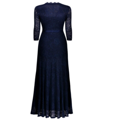 Elegant Long Dress Lace Cocktail Long Vintage Woman Evening Dress blue back