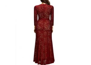 Elegant Long Dress Lace Cocktail Long Vintage Woman Evening Dress red back