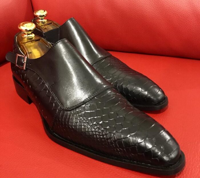 Formal zone semi croco shoes wiht buckle Black