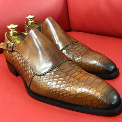 Formal zone semi croco shoes wiht buckle Brown