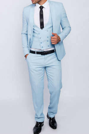 Men suit slim fit in light blu with vest