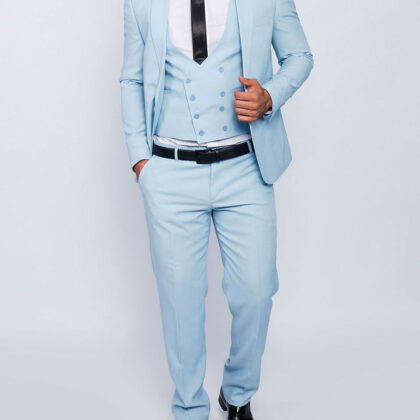 Men suit slim fit in light blu with vest