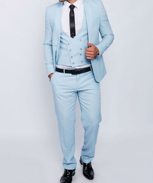 Men suit slim fit in light blu with vest