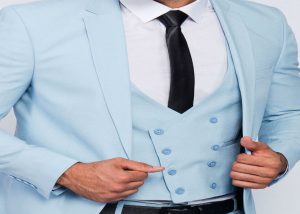 Men suit slim fit in light blu with vest half