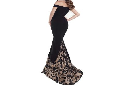 Slim Long Dress Backless Evening Black Back