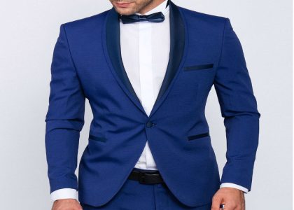 Slim fit men smoking in blu half