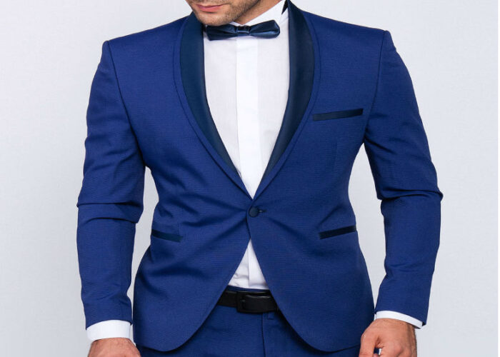 Slim fit men smoking in blu half