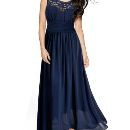 Vintage Cocktail Dresses Lace Long Women Dress short sleeve Blue