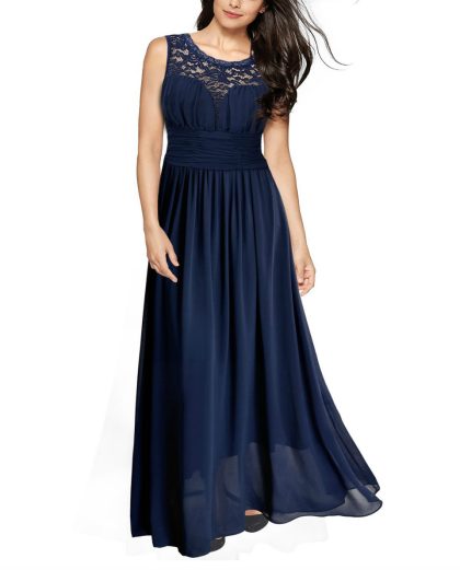 Vintage Cocktail Dresses Lace Long Women Dress short sleeve Blue