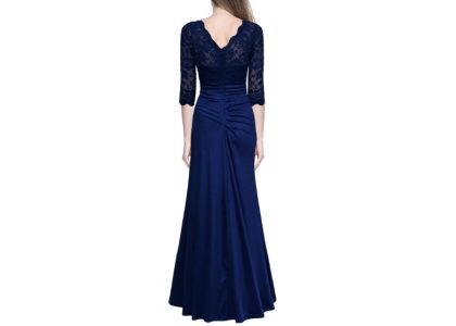 Vintage Woman Long Maxi Evening Dress Blue Back