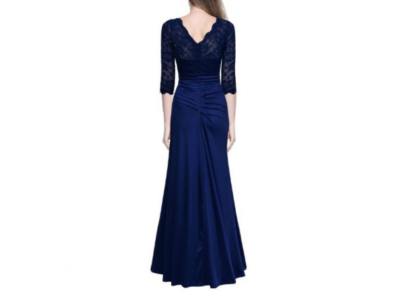 Vintage Woman Long Maxi Evening Dress Blue Back
