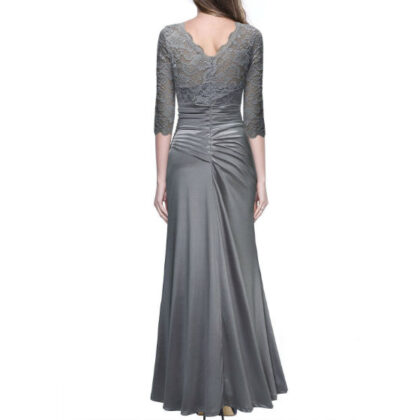 Vintage Woman Long Maxi Evening Dress grey back