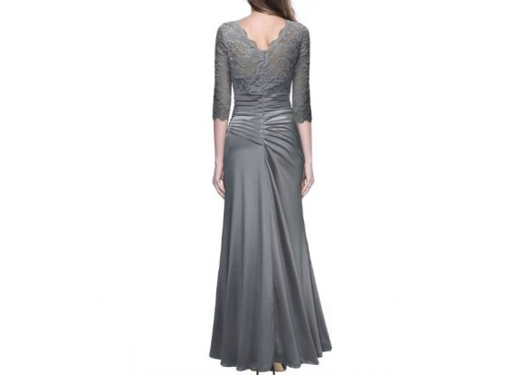 Vintage Woman Long Maxi Evening Dress grey back