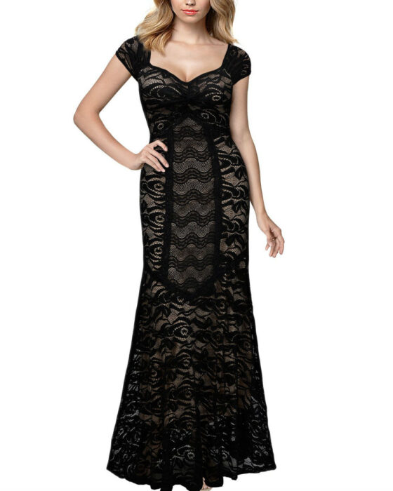 Woman Dress Long Lace Maxi Cocktail vintage