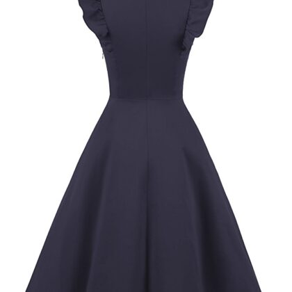 Cocktail Dress Swing with Sleeves Cap Navy back