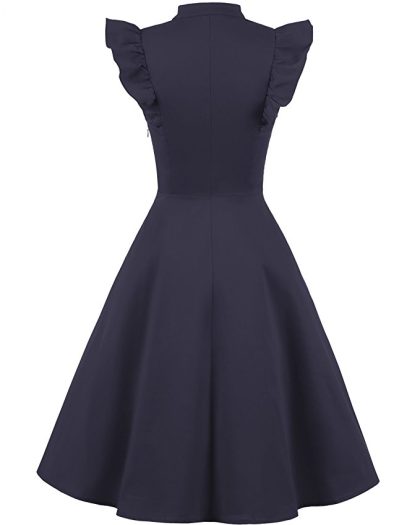 Cocktail Dress Swing with Sleeves Cap Navy back