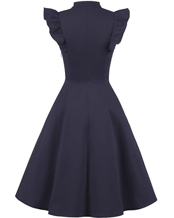 Cocktail Dress Swing with Sleeves Cap Navy back