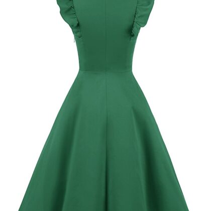 Cocktail Dress Swing with Sleeves Cap Green Back