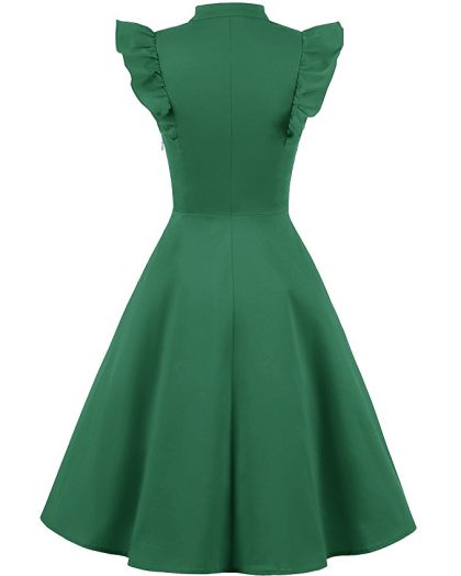 Cocktail Dress Swing with Sleeves Cap Green Back